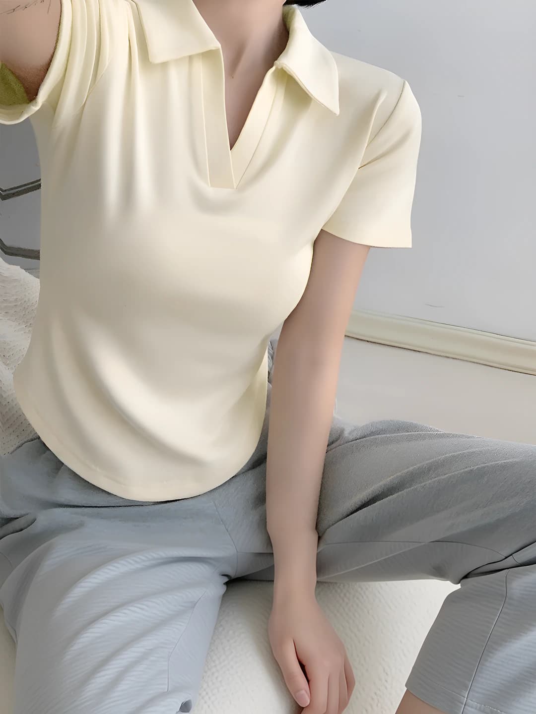 Women's plus size 260g 2026 summer polo shirt, slim fit, short sleeve, solid colour t-shirt