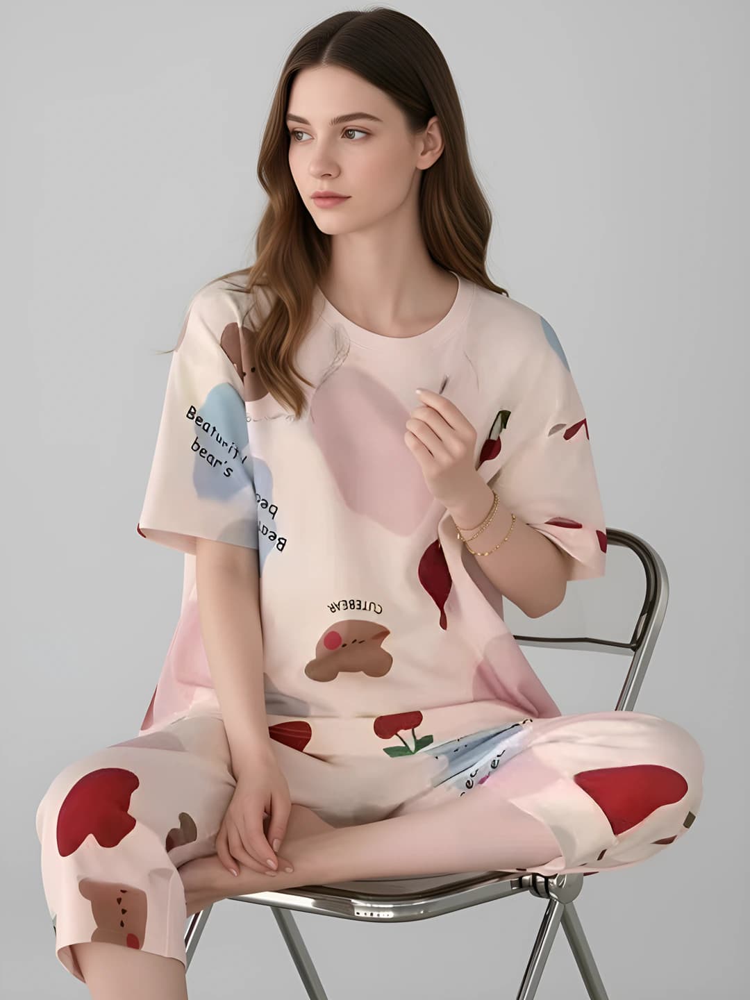 Short sleeve 7/10 pants - Cherry bear