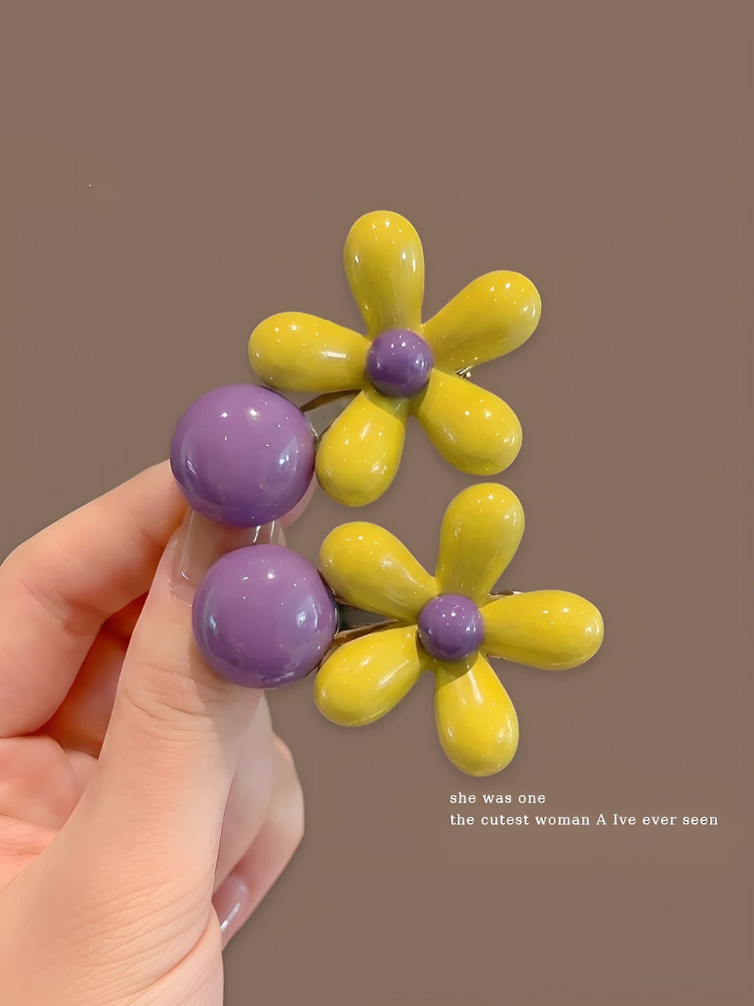Purple bead, yellow flowers, ~4.5 cm