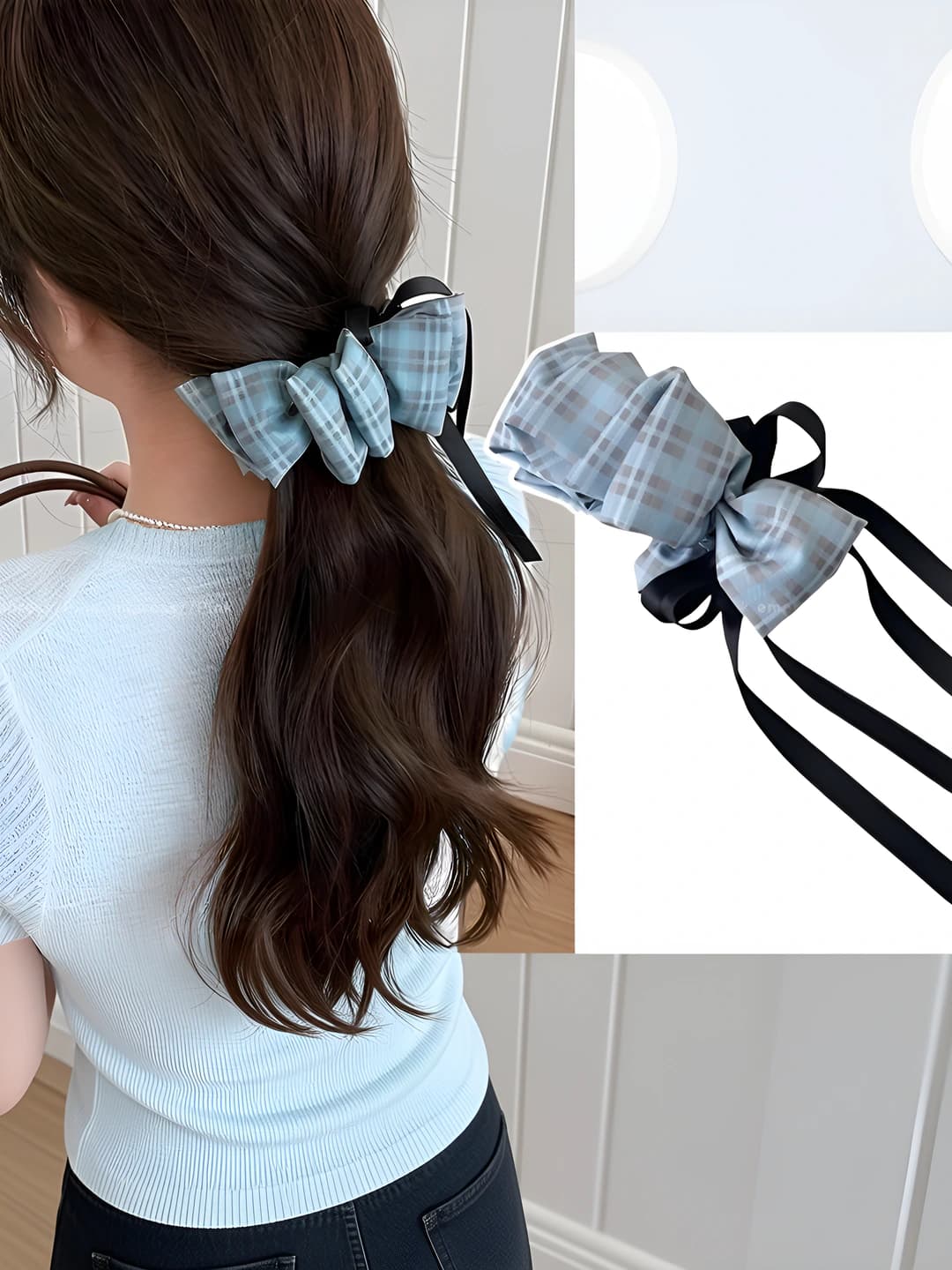 1# Blue plaid - ~11 cm, ribbon ~18 cm