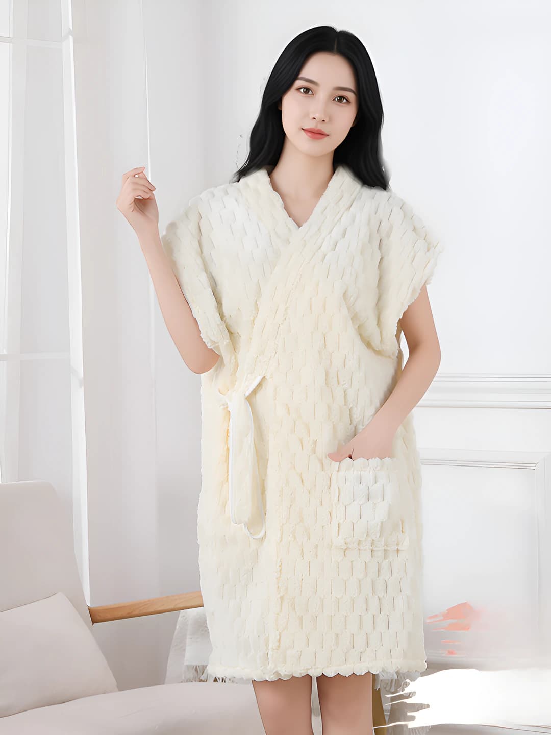 Women's summer sleeveless house robe, quick-dry, absorbent, no lint, polyester