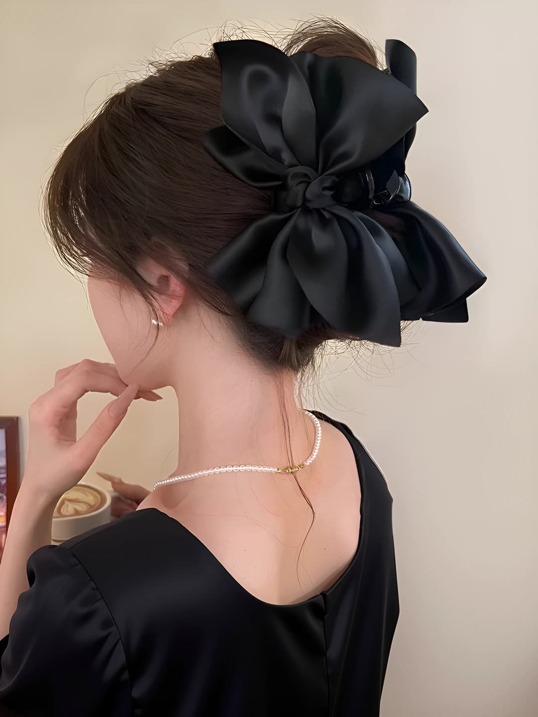 Satin bow clip - clip 12.5 cm, bow 15 cm