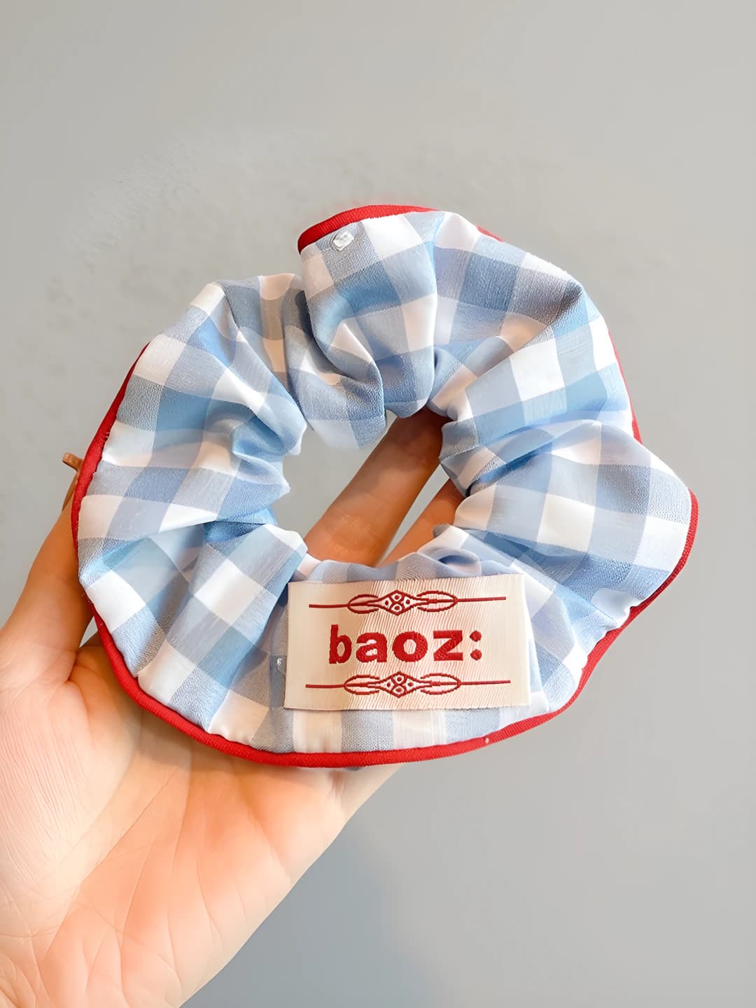 Blue plaid scrunchie ~14 cm