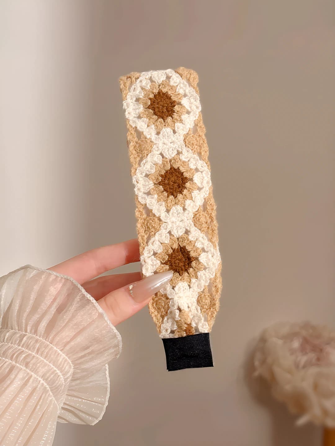 5# Beige-coffee floral, width 5 cm, length 36 cm