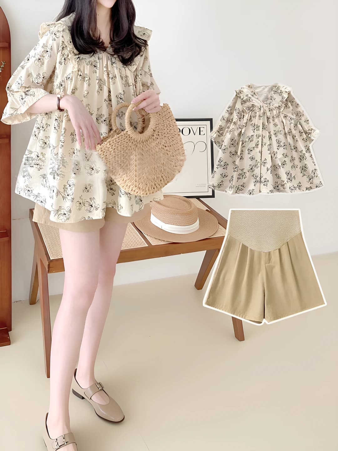 Women's 2026 summer casual set: floral short sleeve top and thin shorts