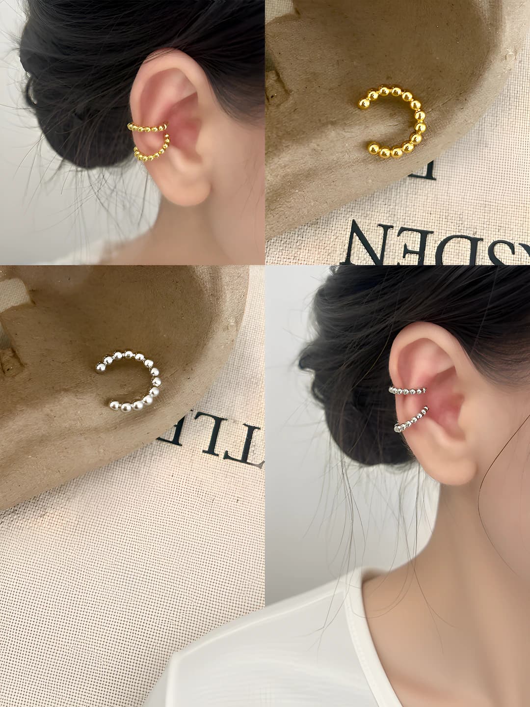 Women's French-style geometric copper ear studs with 18k palladium plating