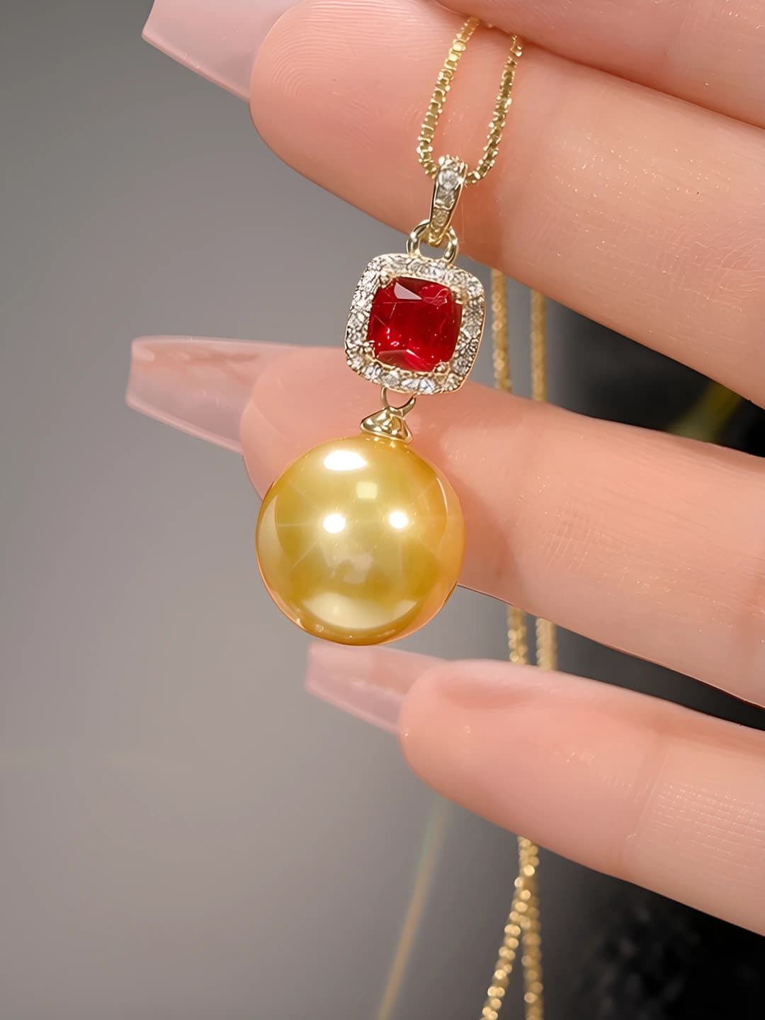 Gold bead pendant with chain