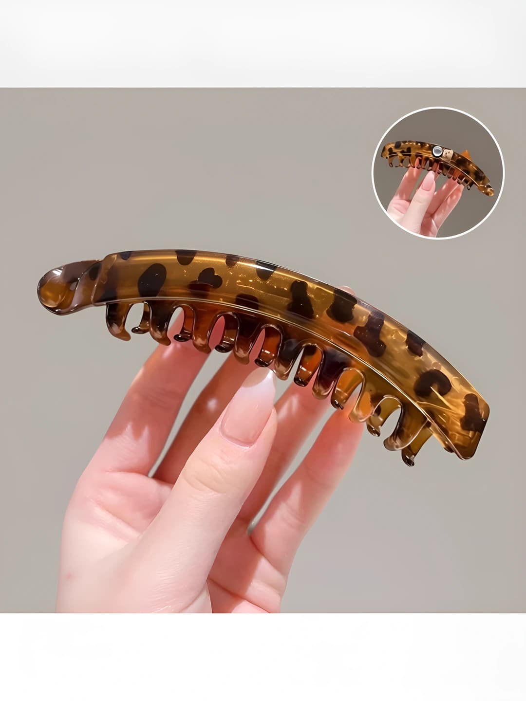 AB side coffee leopard horses banana clip ~13 cm