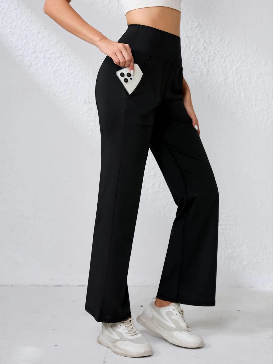 Women's sports pants: loose fit wide-leg trousers, trousers, slim fit, polyester