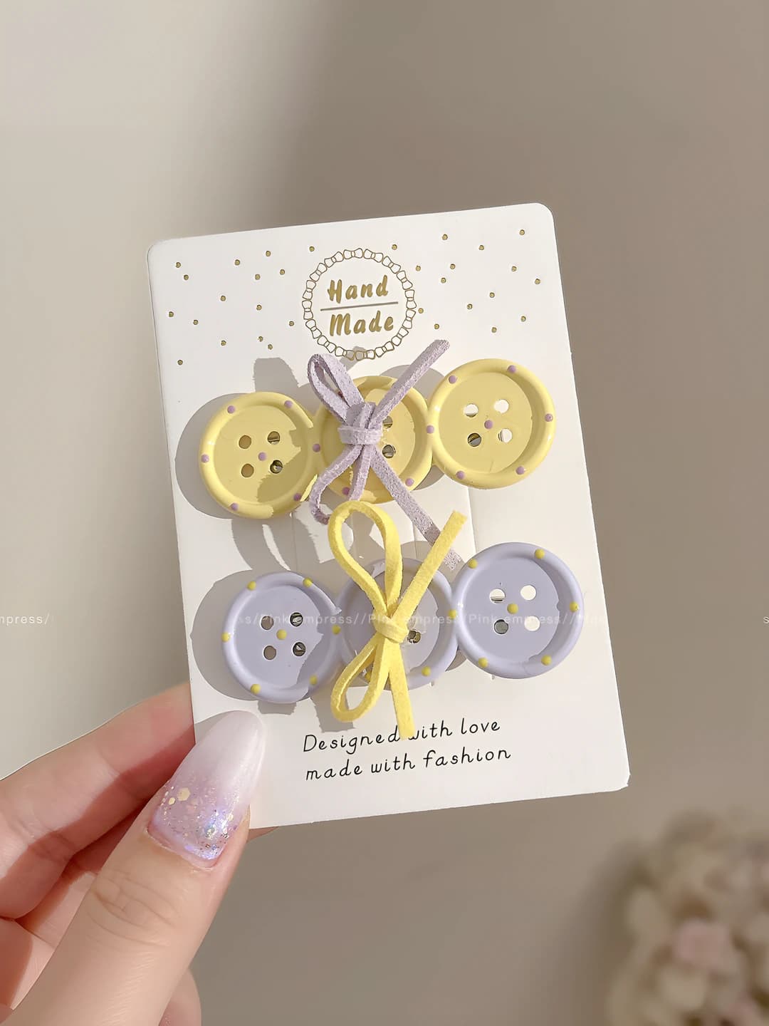 2# Button bow yellow-purple ~4 cm