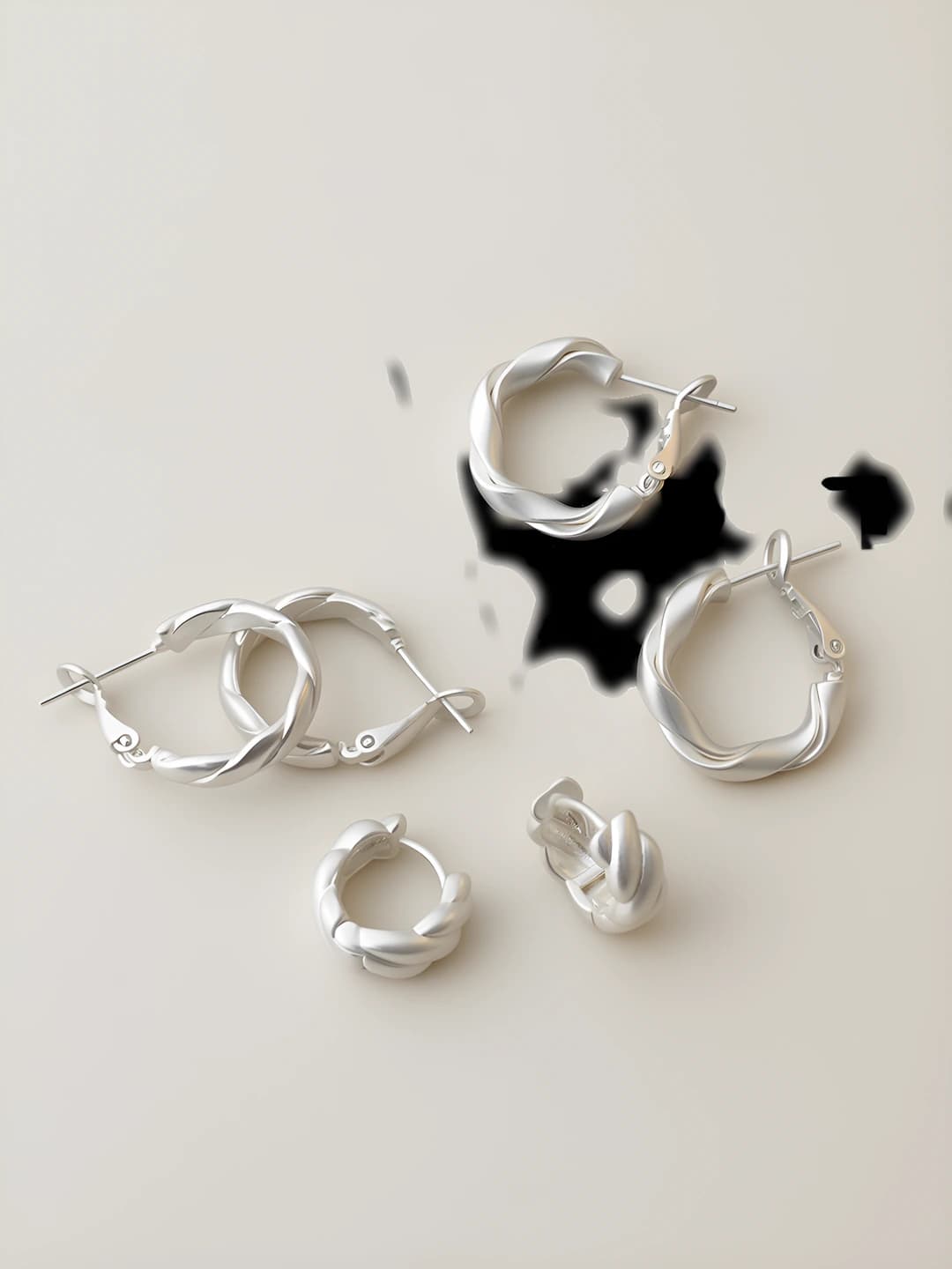 Women's French style matte silver geometric ring earrings