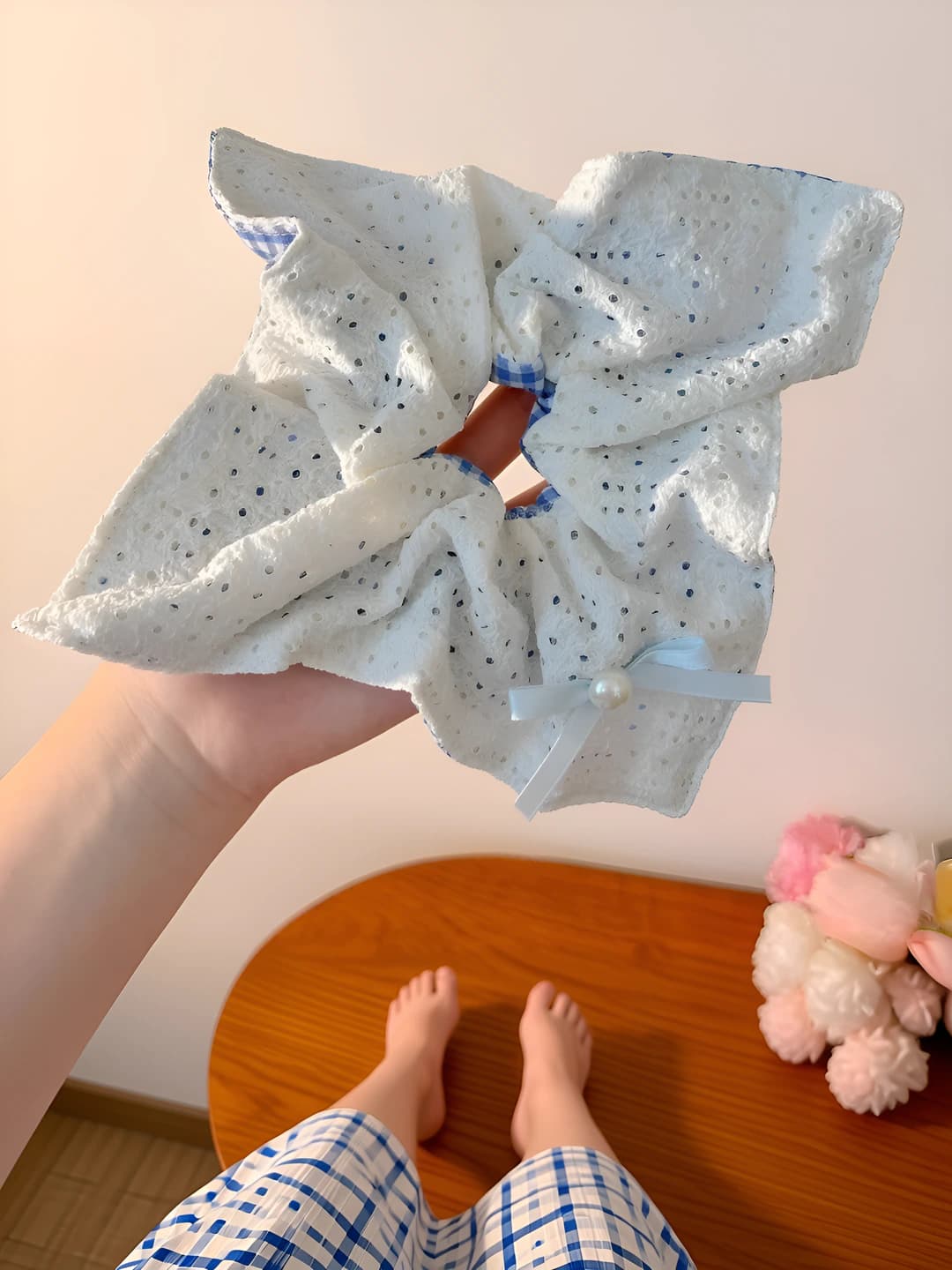 1# Ko'k katak krep ikki tomonli-kvadrat 24 sm