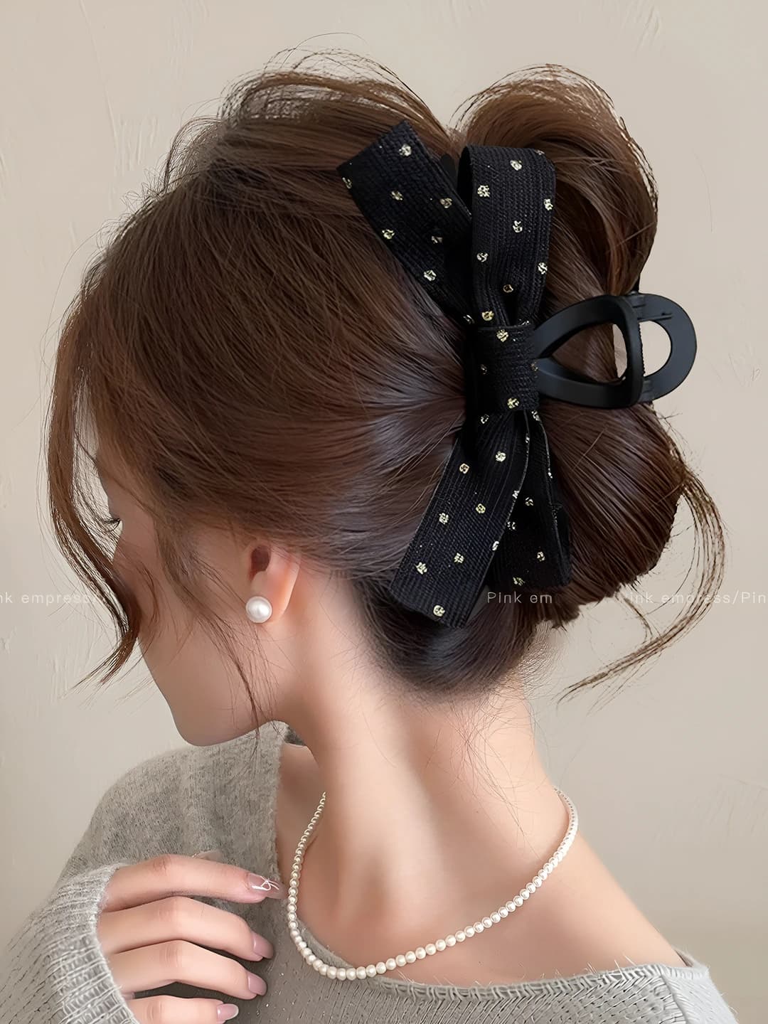 Black, stars, bow, 13 cm