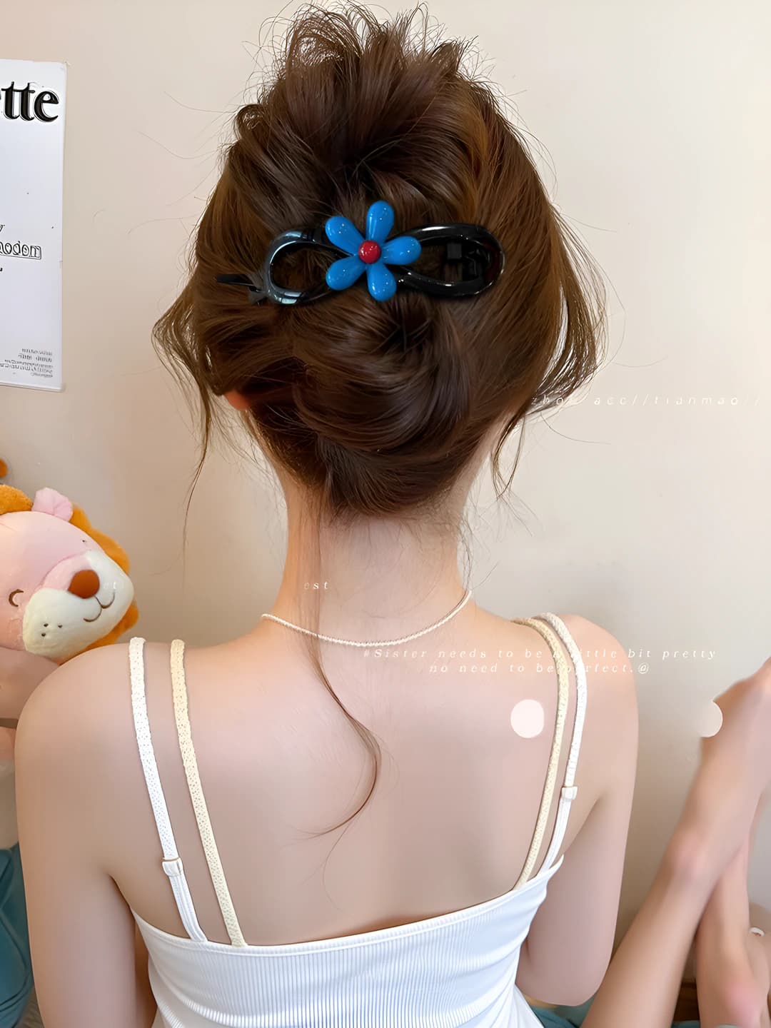 1# Blue floral clip ~11 cm