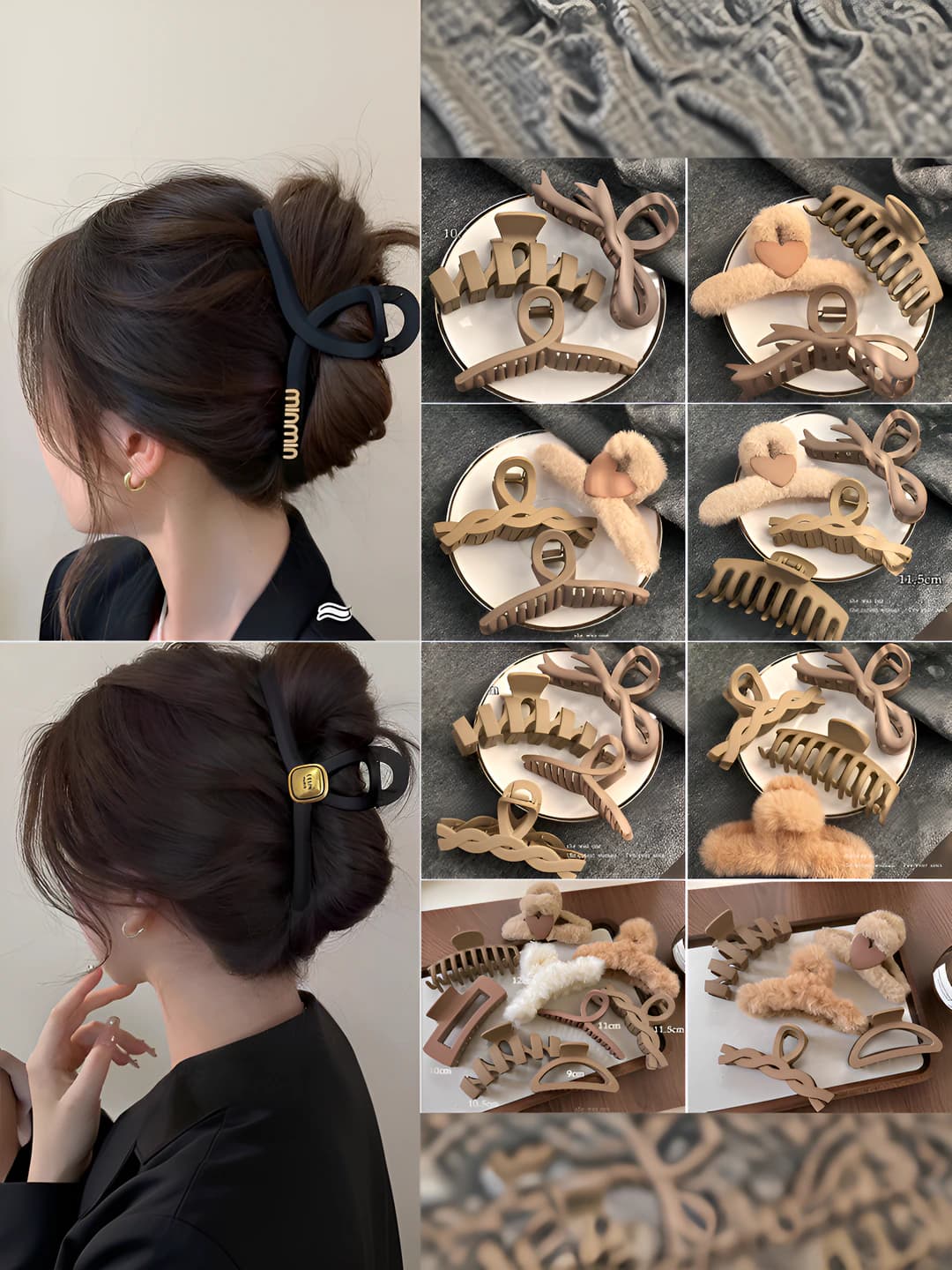 Women's hair clips and combs: 2026 acrylic claw clip in Japanese-Korean style, handmade, mixed material, design elements: polka dot, ring, lines