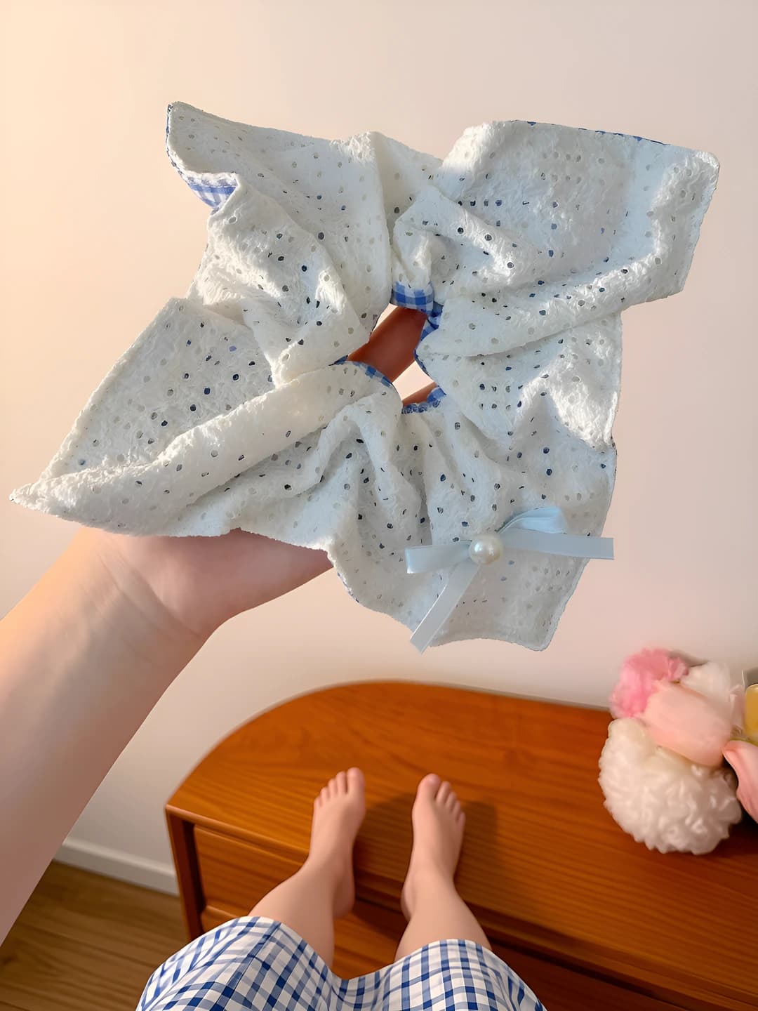 1# Ko'k katak krep ikki tomonli-kvadrat 24 sm