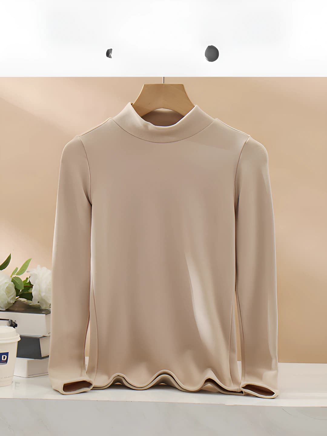 Women's fleece-lined, thickened, warm long-sleeve base top for autumn-winter