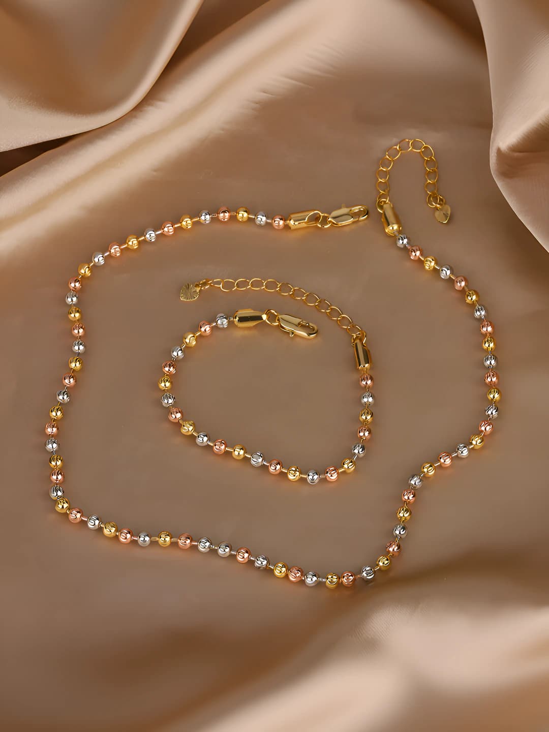 Women's retro jewelry set: necklace and bracelet, brass, gold plating, diamond inlay