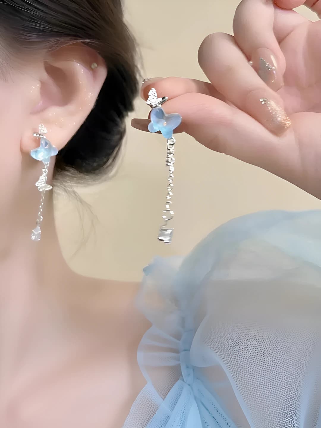 12# Синяя бабочка серьги