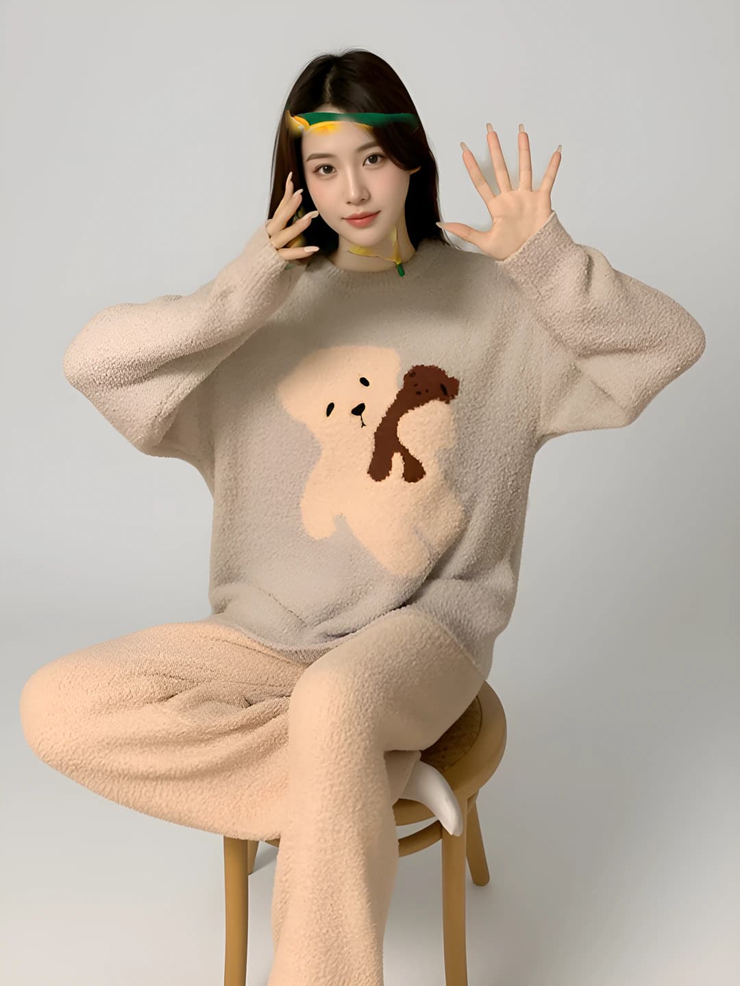 Women's 2026 autumn-winter coral fleece pajama set, thickened, casual, long sleeve, trousers, crew neck, warm, loungewear