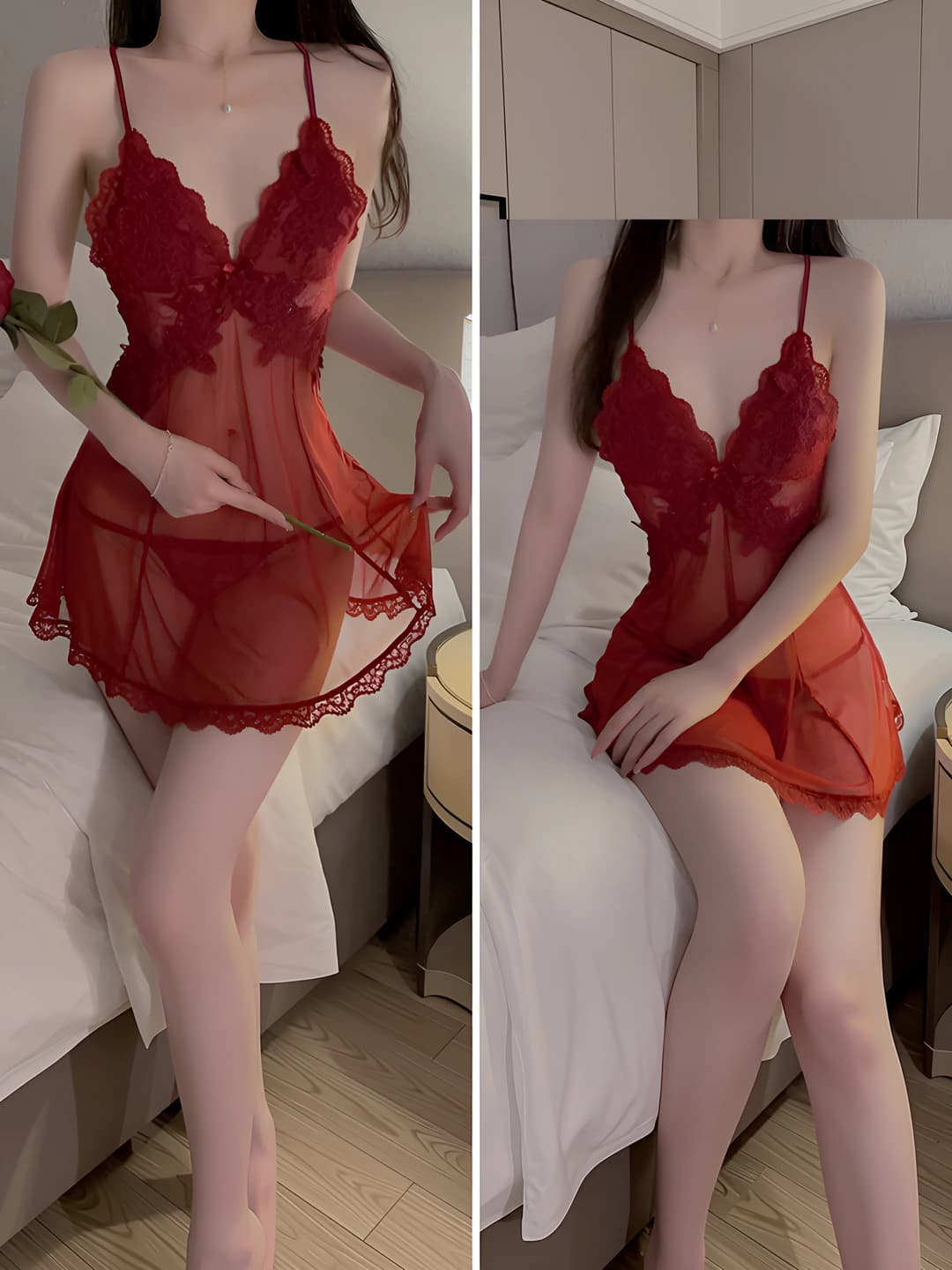1899 Dark red (Nightgown+Panties)