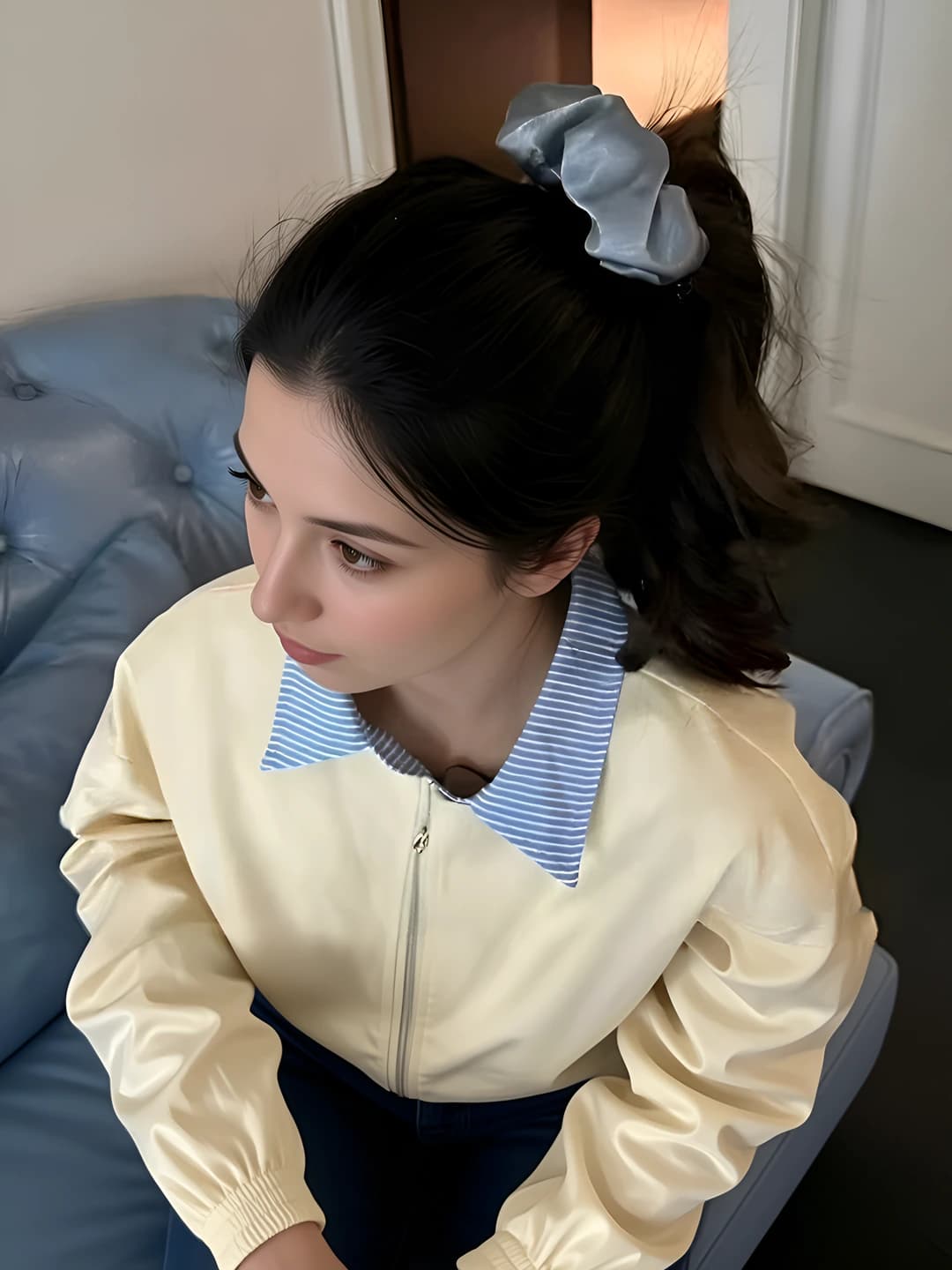 Blue, pleated, ~10 cm