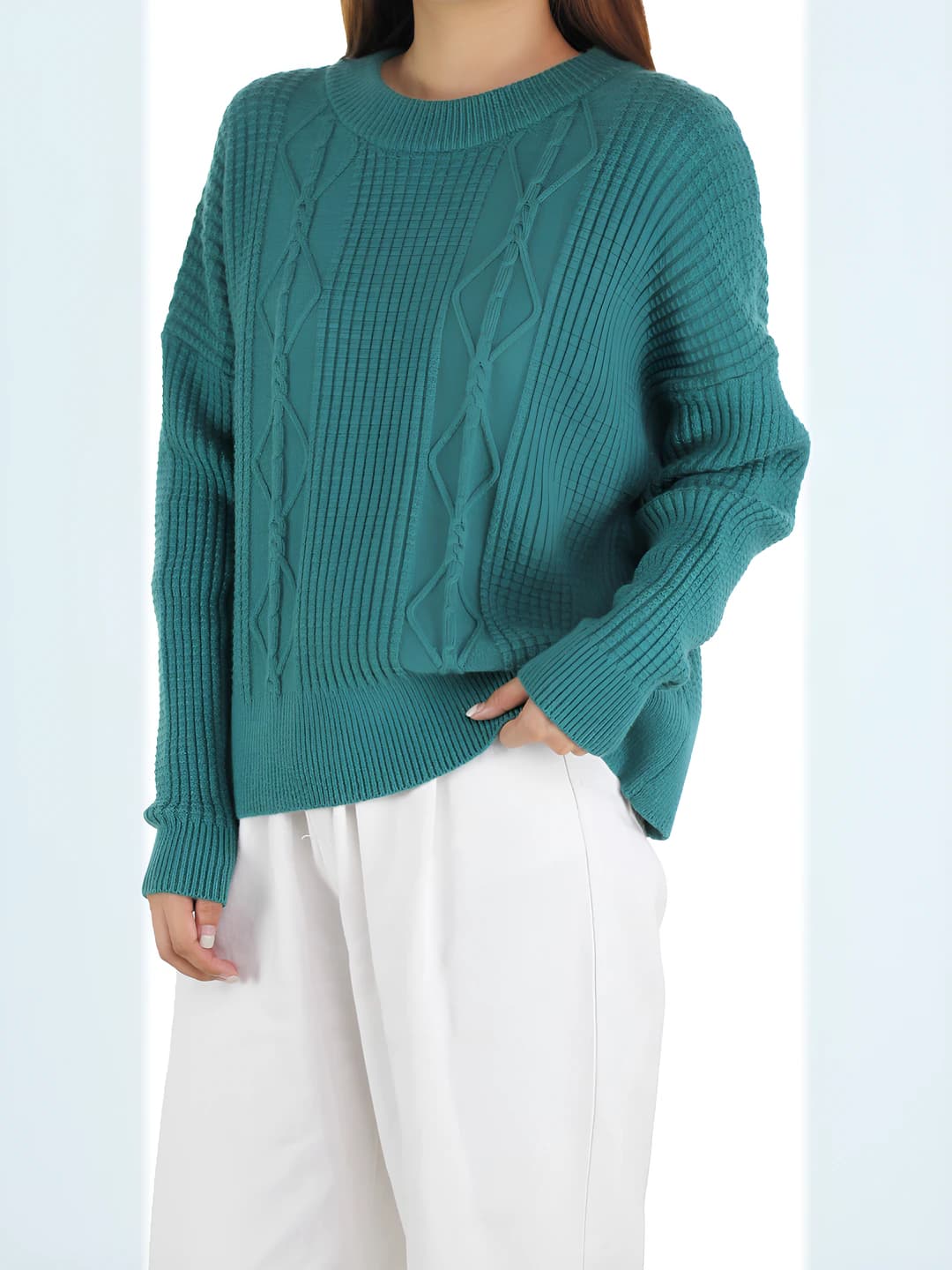 Women's autumn-winter knit sweater, long sleeve, crew neck, solid colour, loose fit