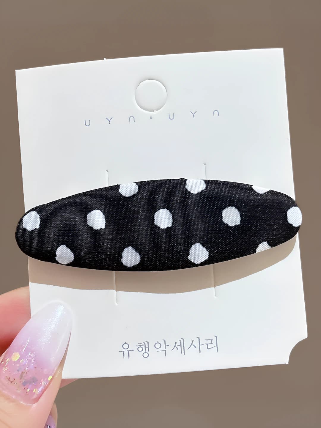 1# Black polka dot BB clip, 7 cm, fabric+alloy