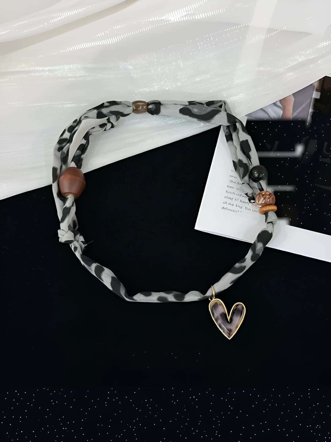 White leopard heart necklace