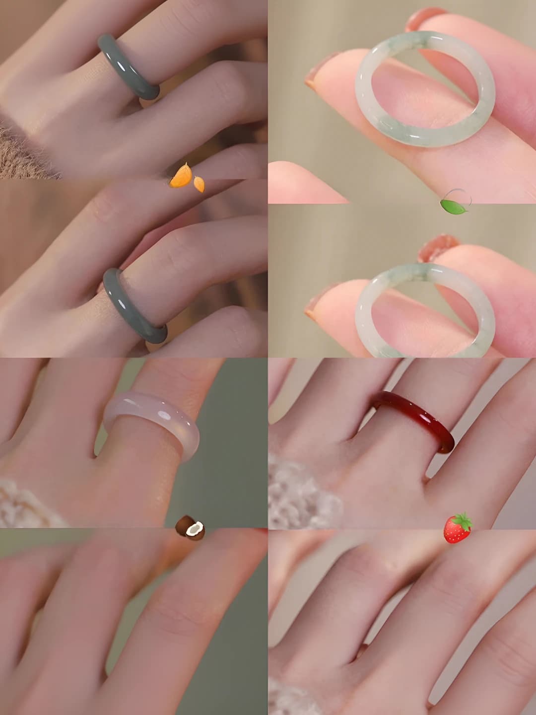 Women's glass ring with jade imitation, original design, geometric shape