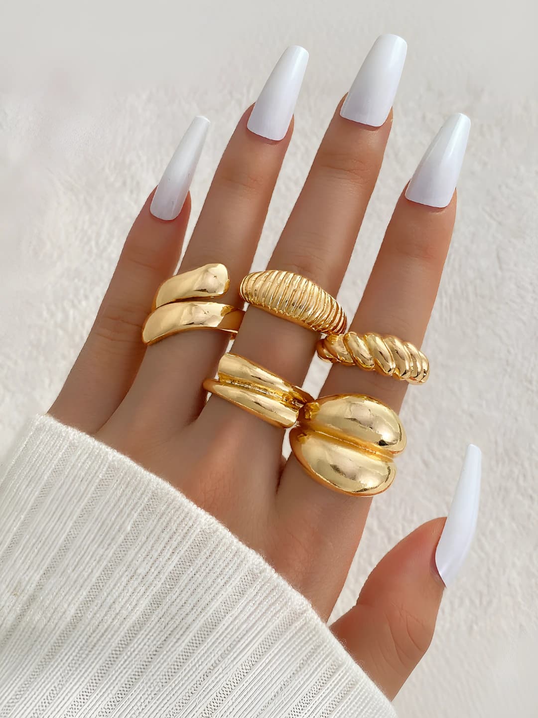 Women's set of 5 geometric open rings