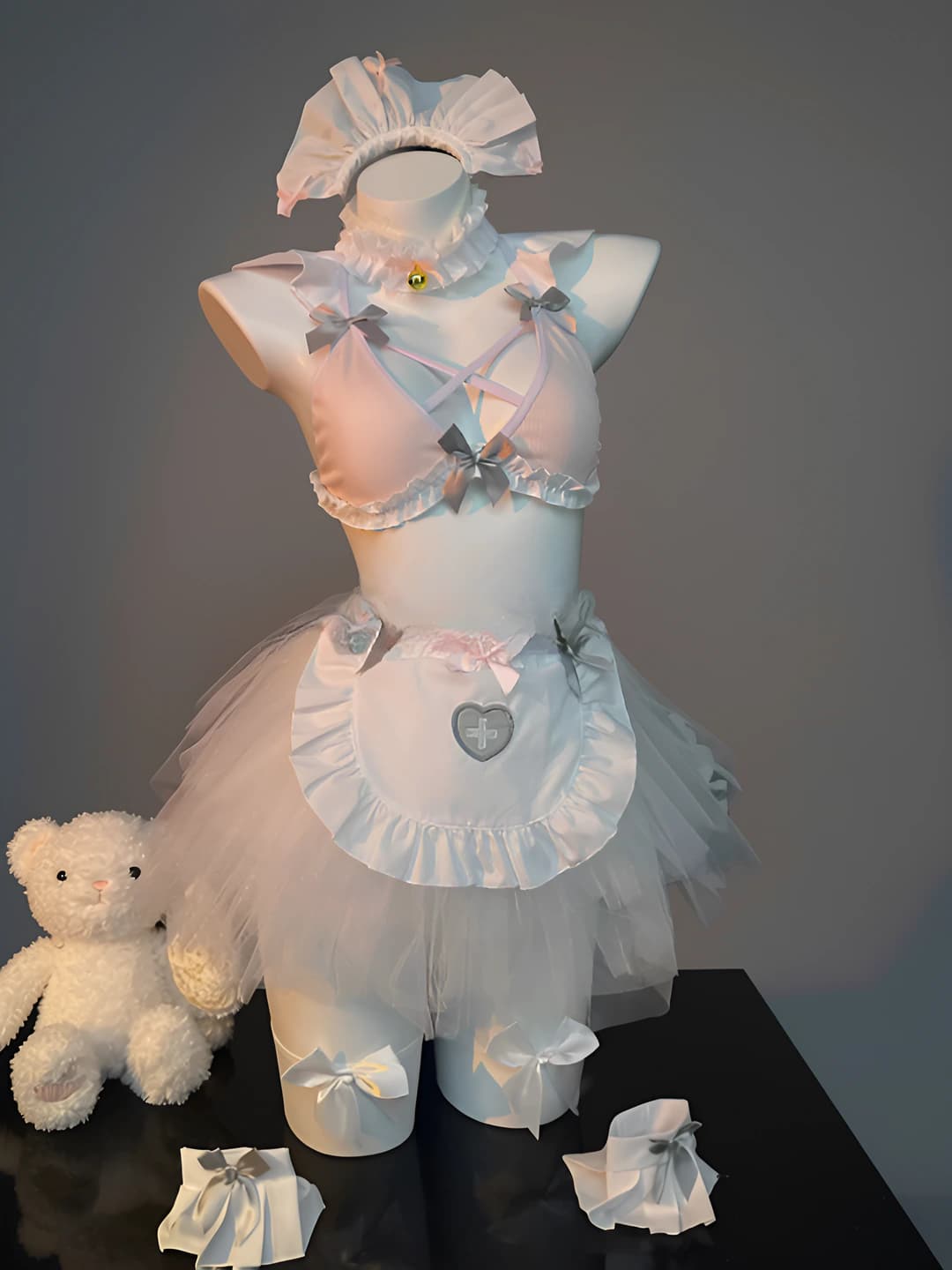 Maid set + bow socks + white tutu