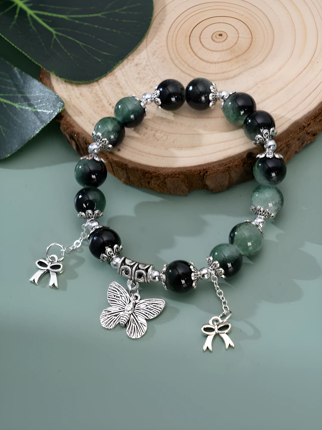 Jade dark green butterfly double tassel