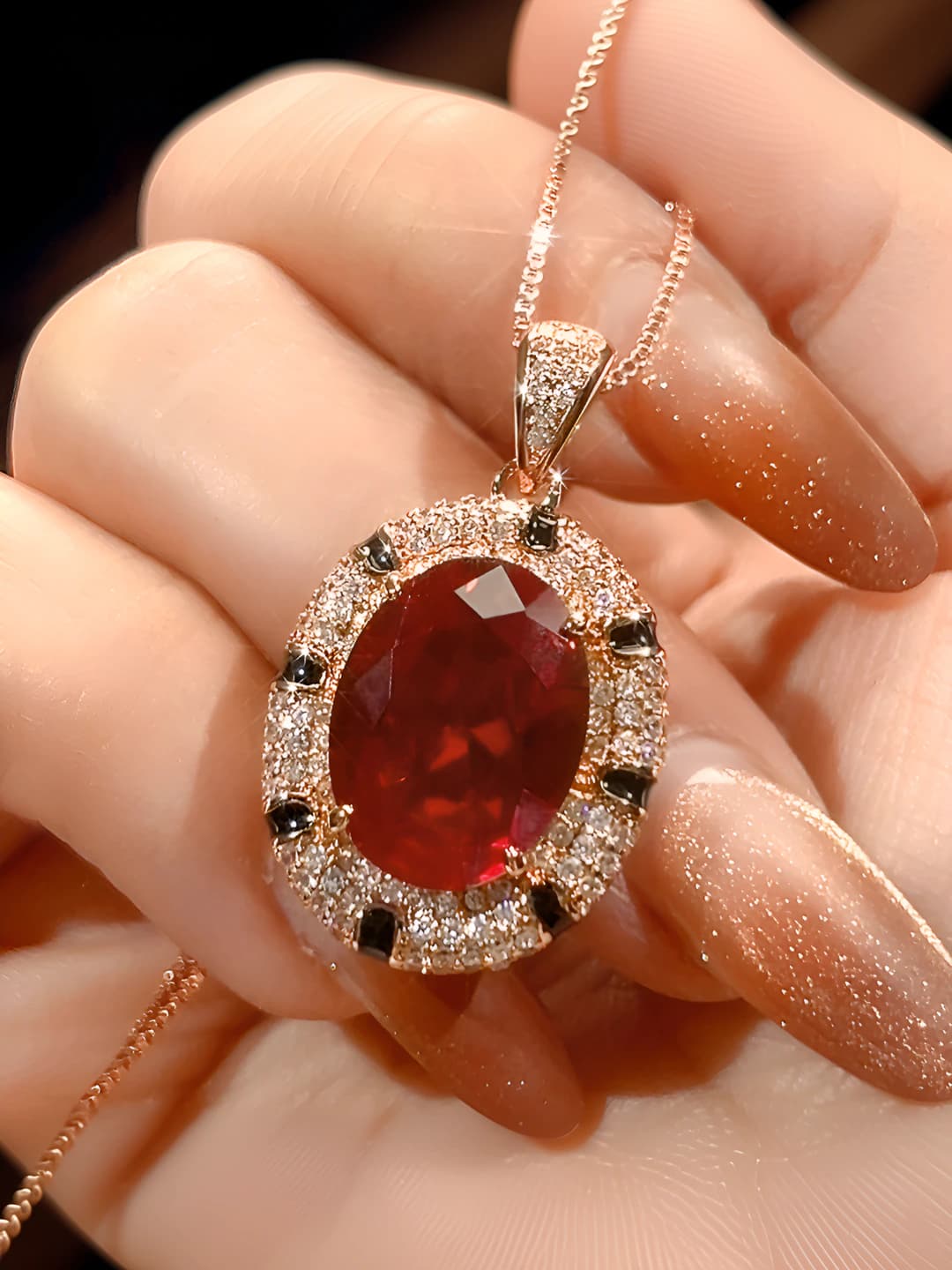 Ruby pendant with box and chain