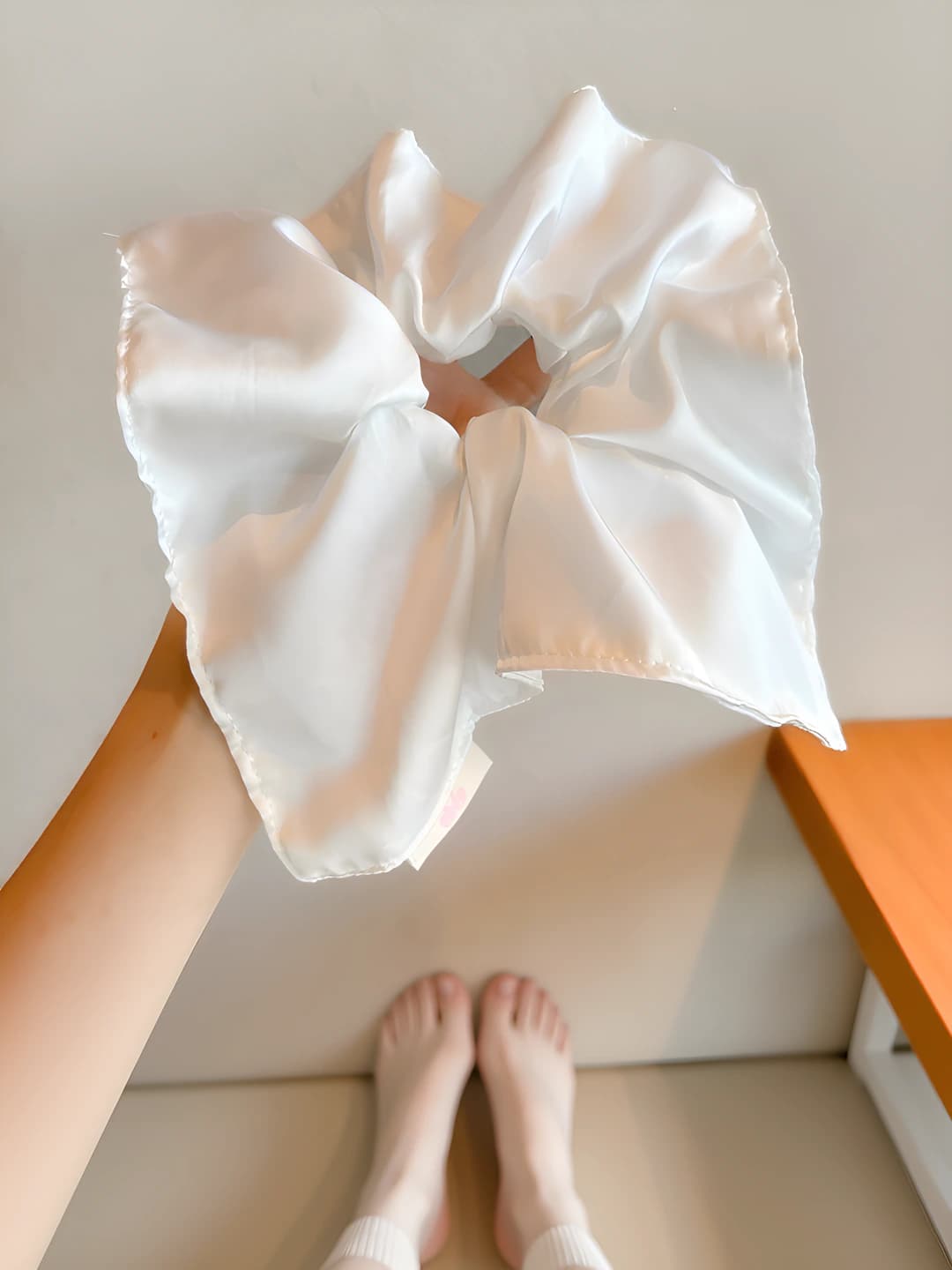 White satin square scrunchie