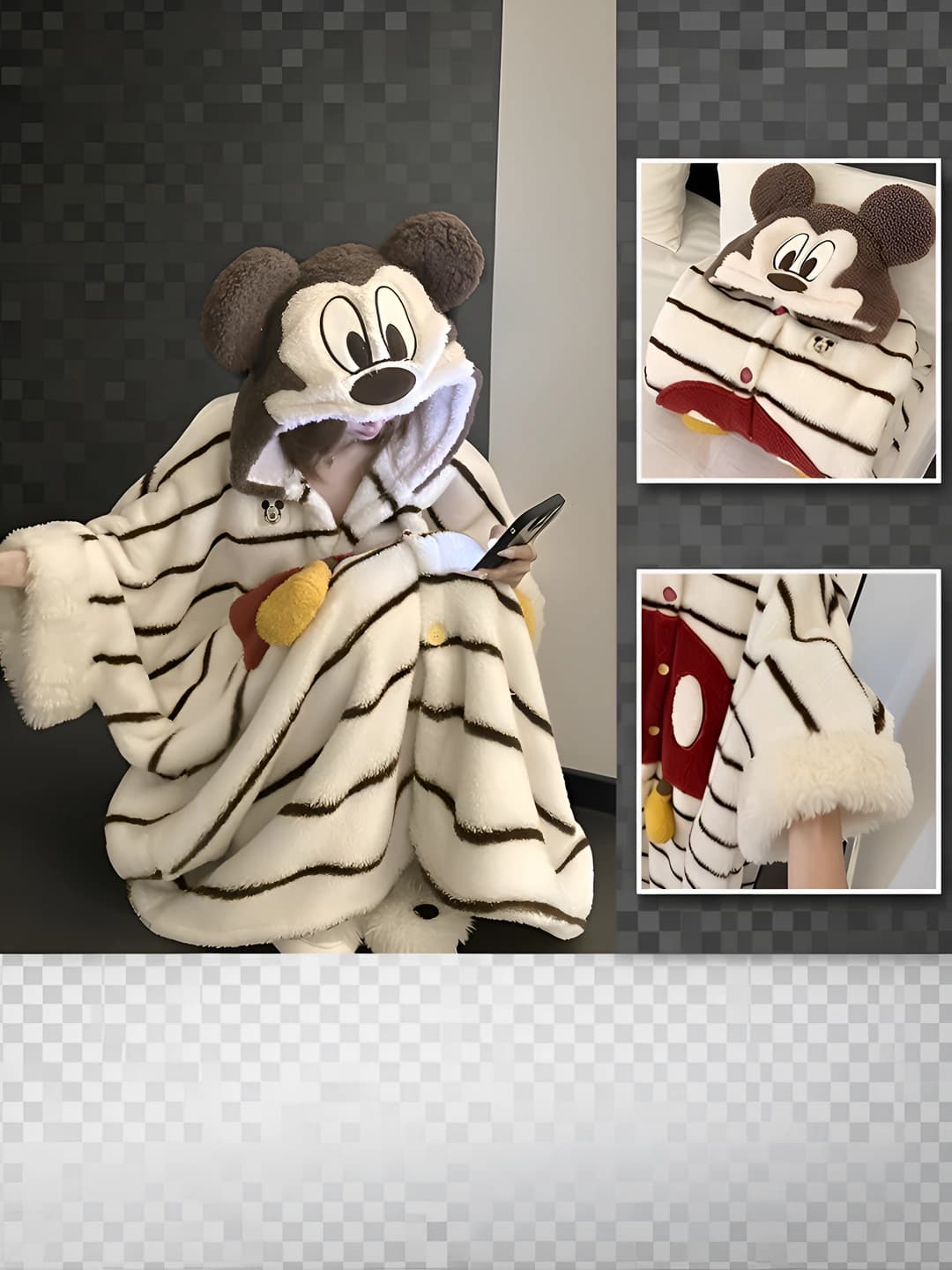 Women's fleece-lined coral fleece house robe, thickened, winter, warm, cartoon style