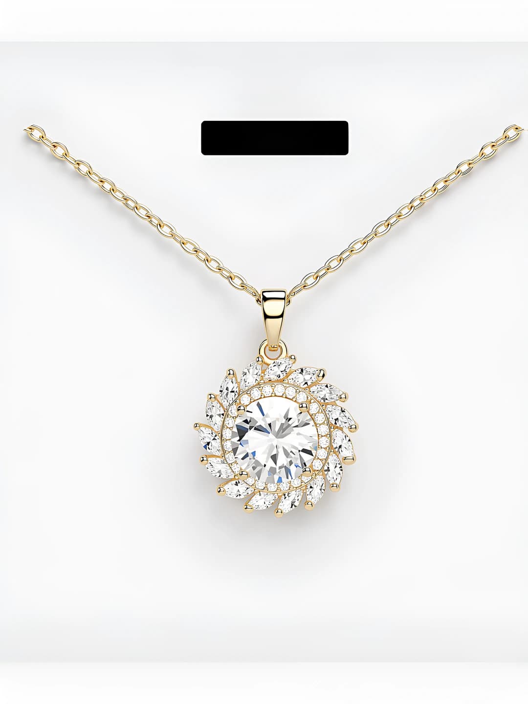 Women's necklace with geometric flower pendant, zircon, copper alloy, Chanel style