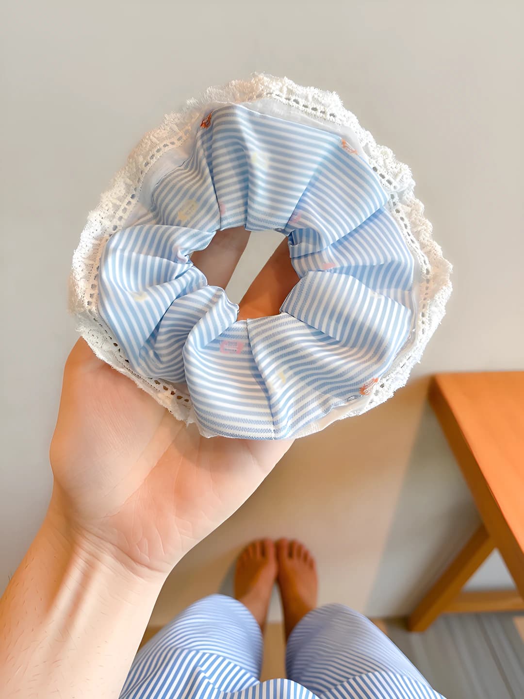 Polka stripe, blue 12.5 cm