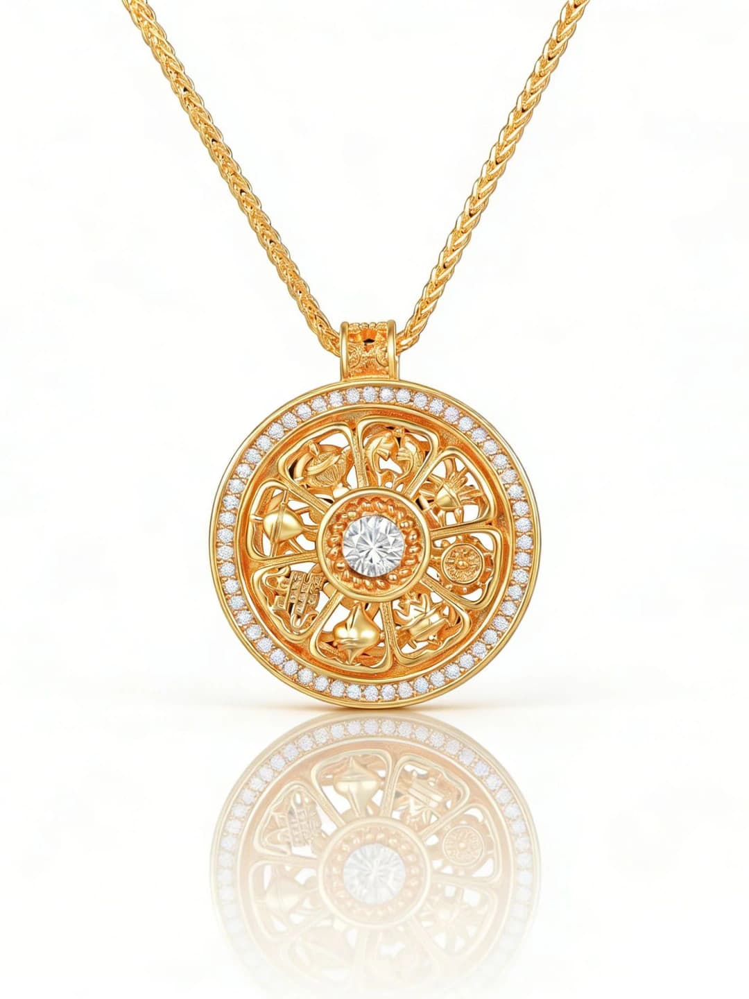 Women's retro gold rotating eight-treasure compass pendant necklace made of brass alloy with electroplating