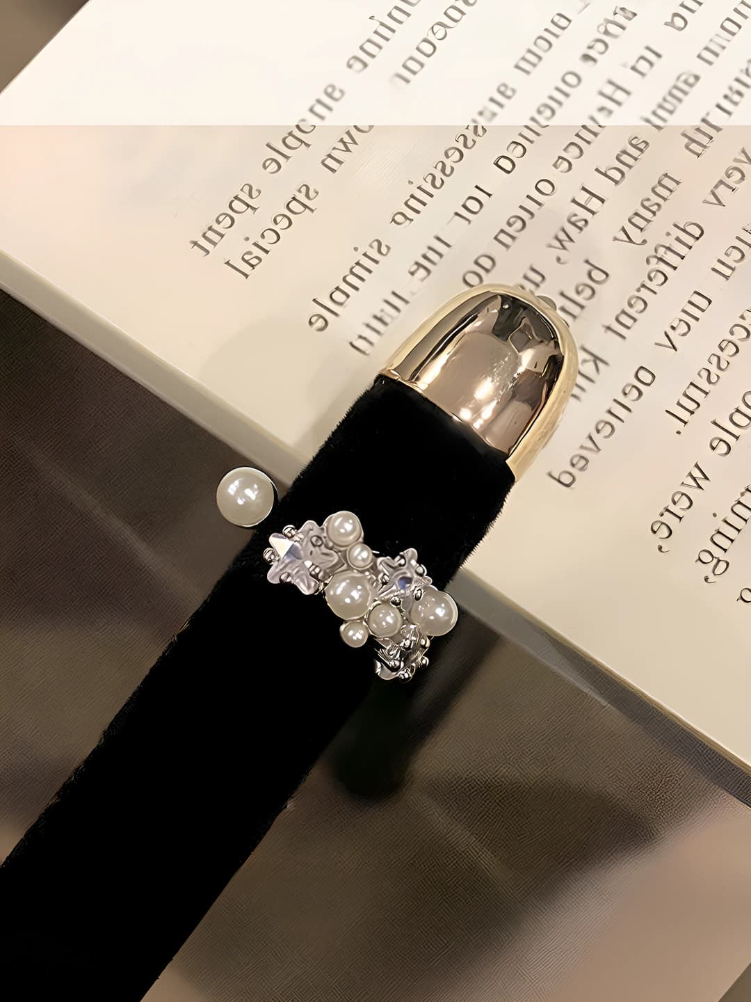 2# starry pearl ring, alloy, 2 cm