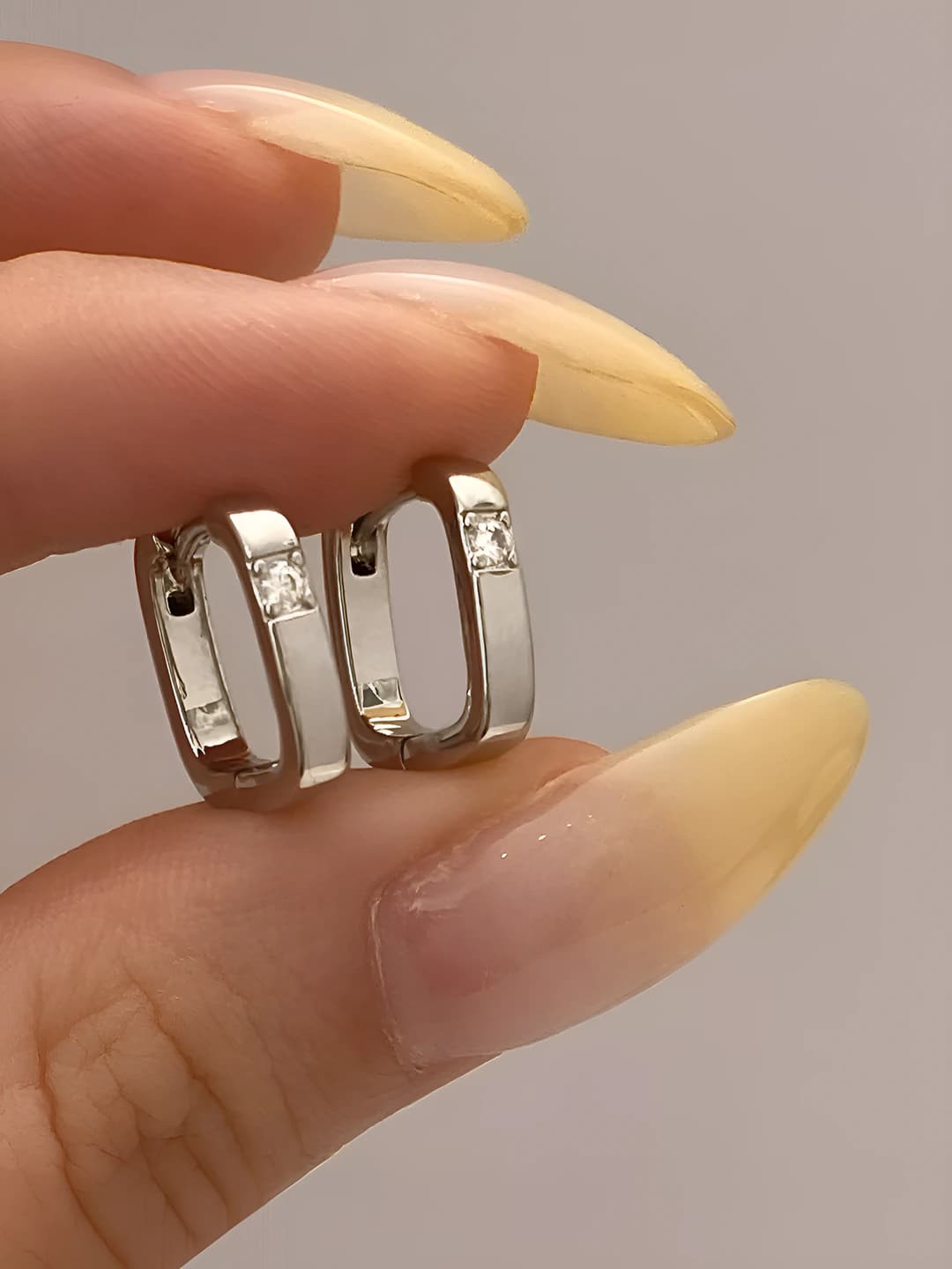 Silver square zircon ear clips
