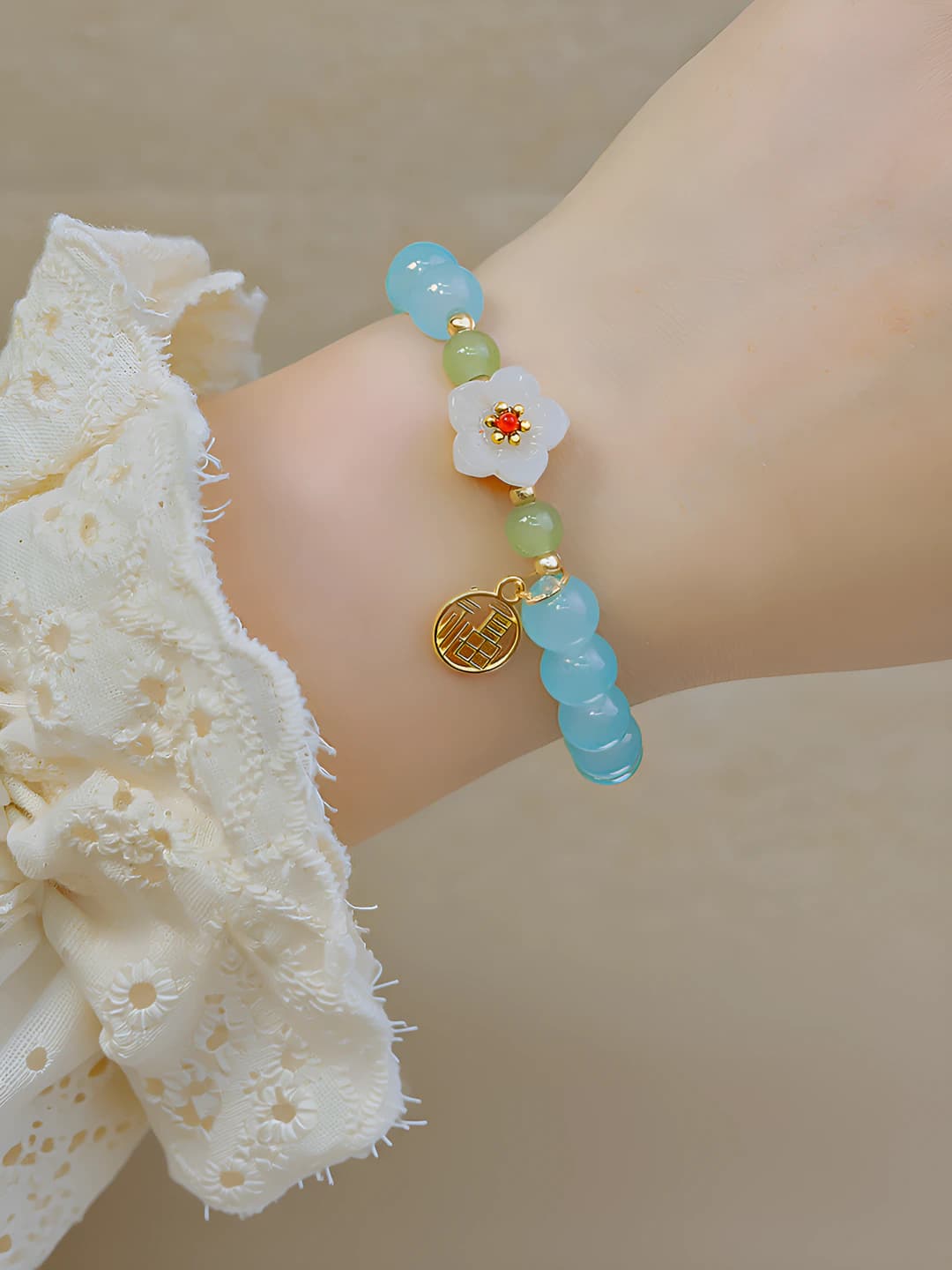 Light blue beads and flowers