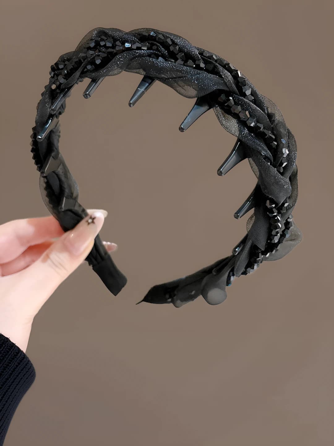 1# Black tulle rhinestone acrylic headband