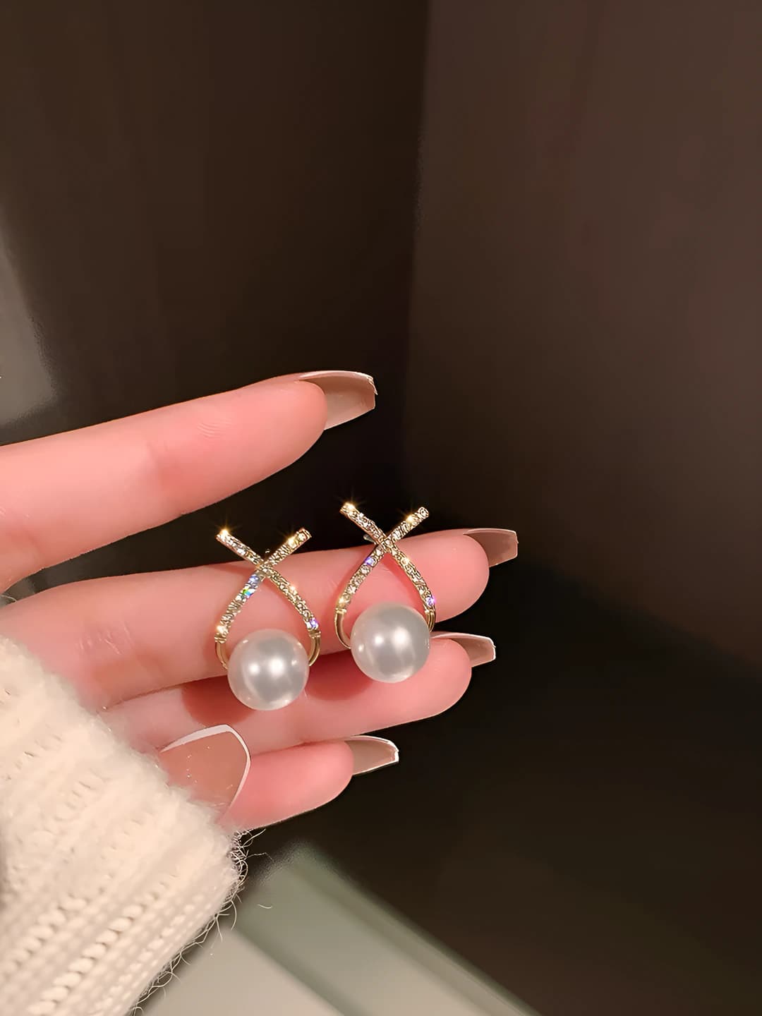 9# Cross pearl earrings - silver gold
