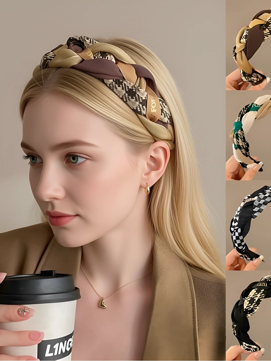 Women's fabric headband in Korean style with cable knit design