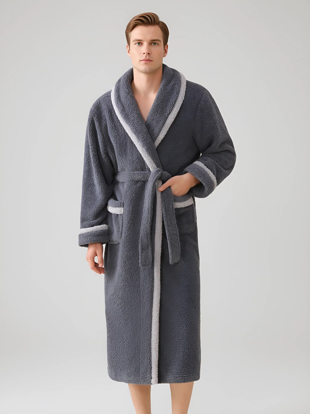Deep Gray Mens Viscose Fleece Robe