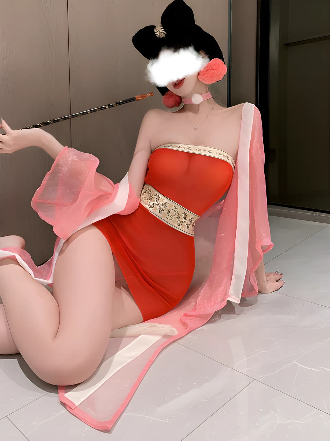 Choker + jacket + bustier + belt + panties