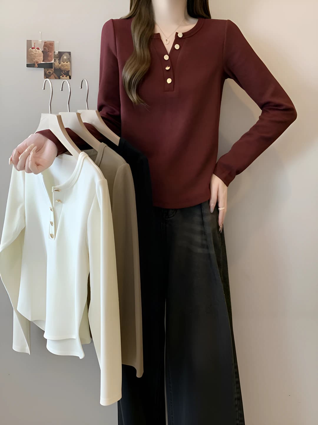 Women's plus size long sleeve slimming slim fit autumn longsleeve in Korean style