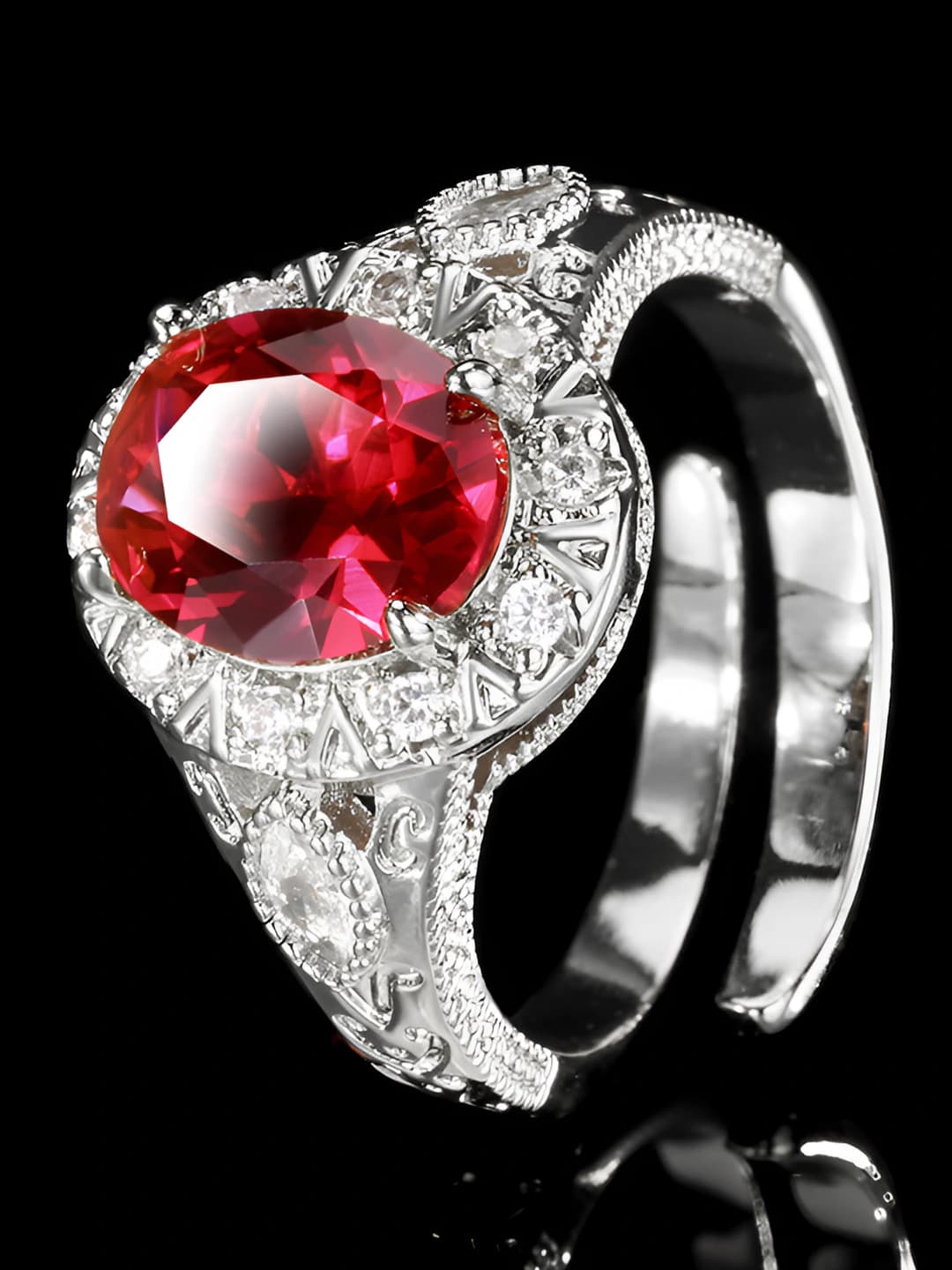White gold red ruby ring