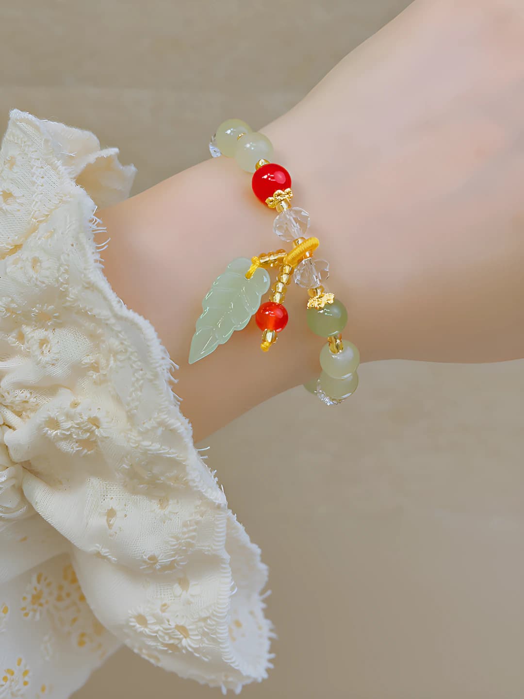 3# Green beads - leaf
